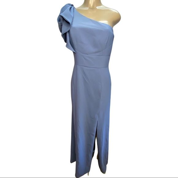 After Six Bow One-Shoulder Trumpet Gown style 6769 size 8 in larkspur. NWOT - Picture 2 of 8